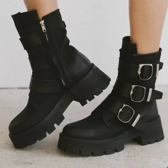 Steve Madden Moto Boots ROLAND BLACK LEATHER Size 10 - Picture 1 of 11